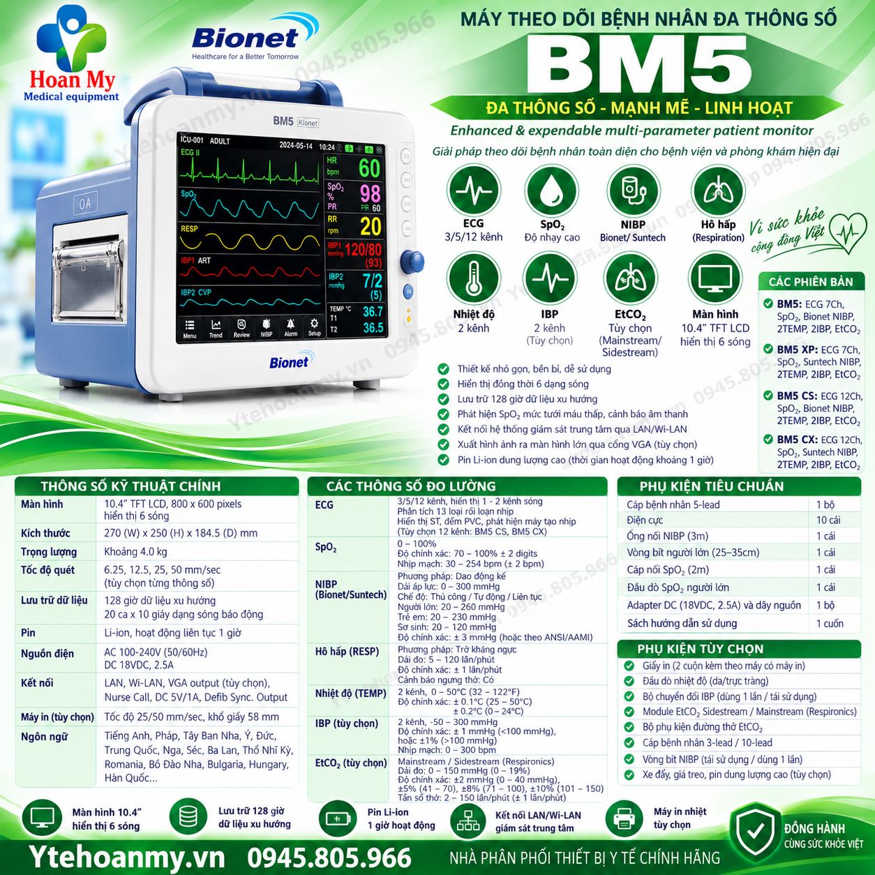 Monitor theo dõi bệnh nhân Bionet BM5. Xuất xứ: Hàn Quốc