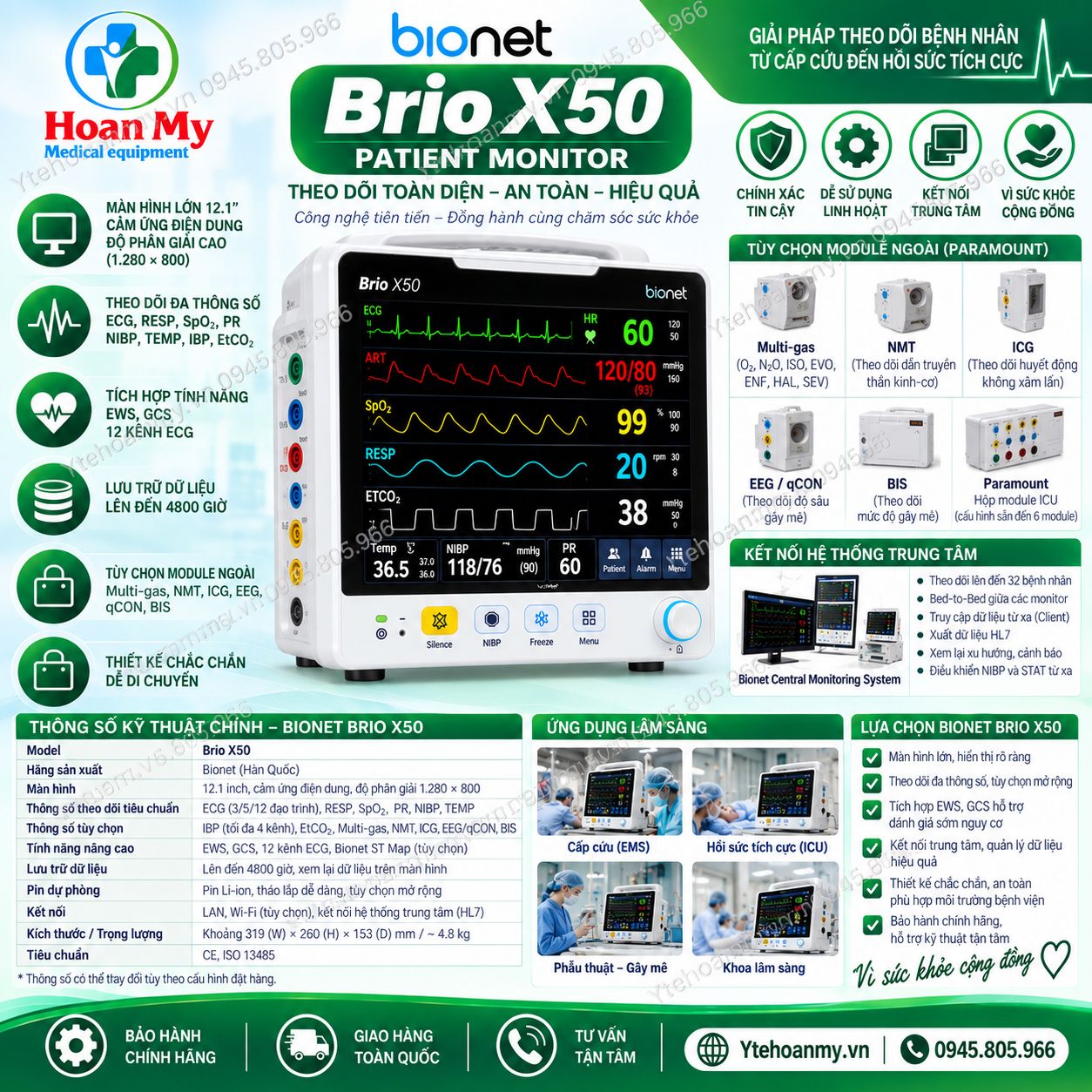 Monitor theo dõi bệnh nhân Bionet Brio X50