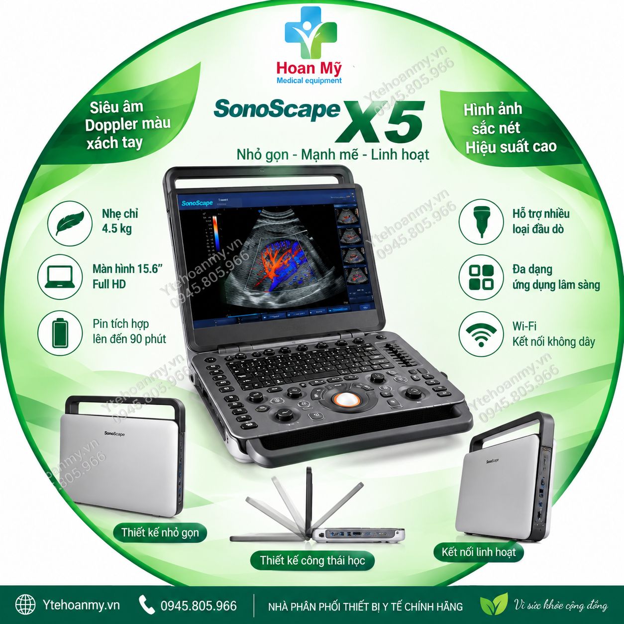 M&aacute;y si&ecirc;u &acirc;m x&aacute;ch tay Sonoscape X5 15.6 inch Full HD, FDA Mỹ