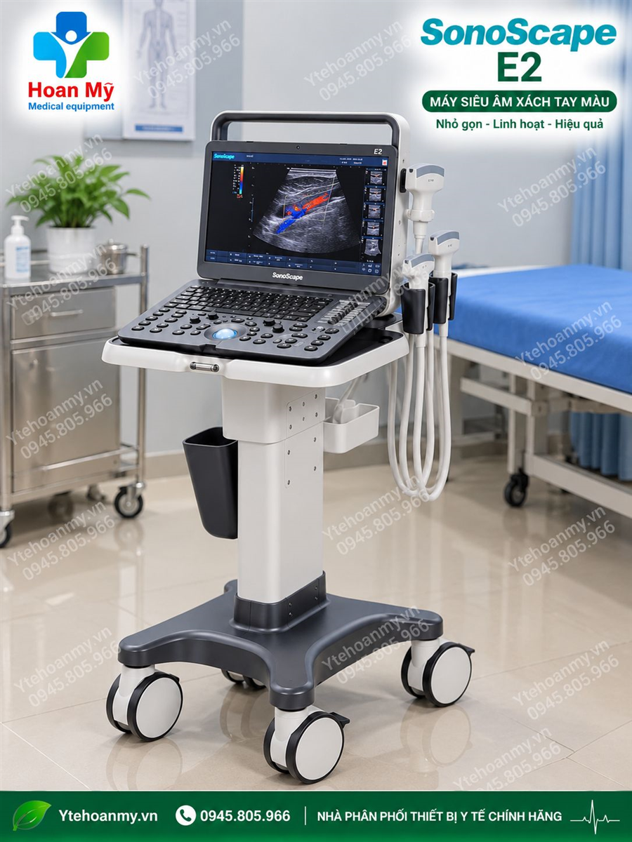 Máy siêu âm 2D Sonoscape E2 chuyên tim. μ-Scan VIS-Needle  (Nâng cao hình ảnh kim), TDI, CW, PW, ECG