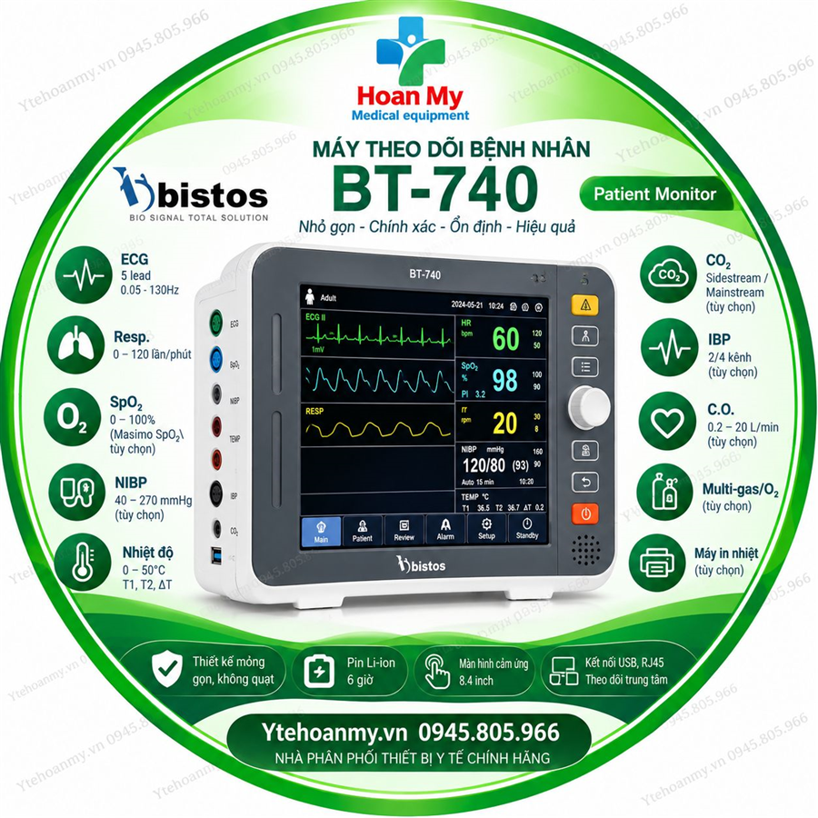 Monitor theo dõi bệnh nhân Bistos BT-740. Xuất xứ: Hàn Quốc